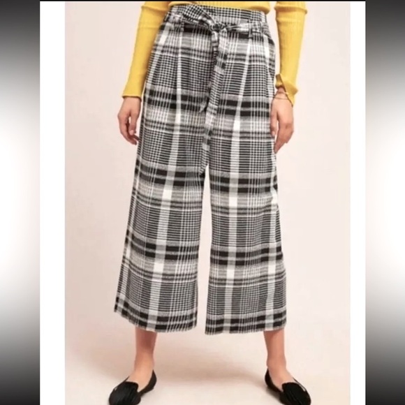 Women’s Anthropologie Ett Twa Black & White Plaid Cropped Wide Leg Pants - Picture 1 of 3